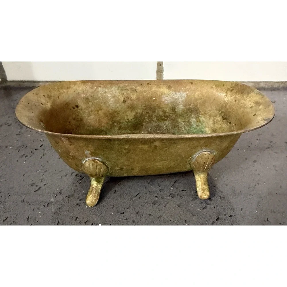 VTG Miniature Solid Brass Claw Foot Bath Tub Dollhouse Soap Dish Planter Holder